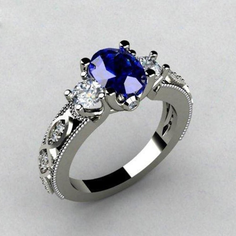 Noble Anillo Oval Royal Blue Gemstone Dainty Silver Ring for Women, VIP4…